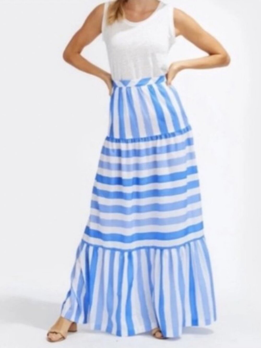 NWOT VINEYARD VINES White and Bright Blue Striped Tiered Maxi Skirt